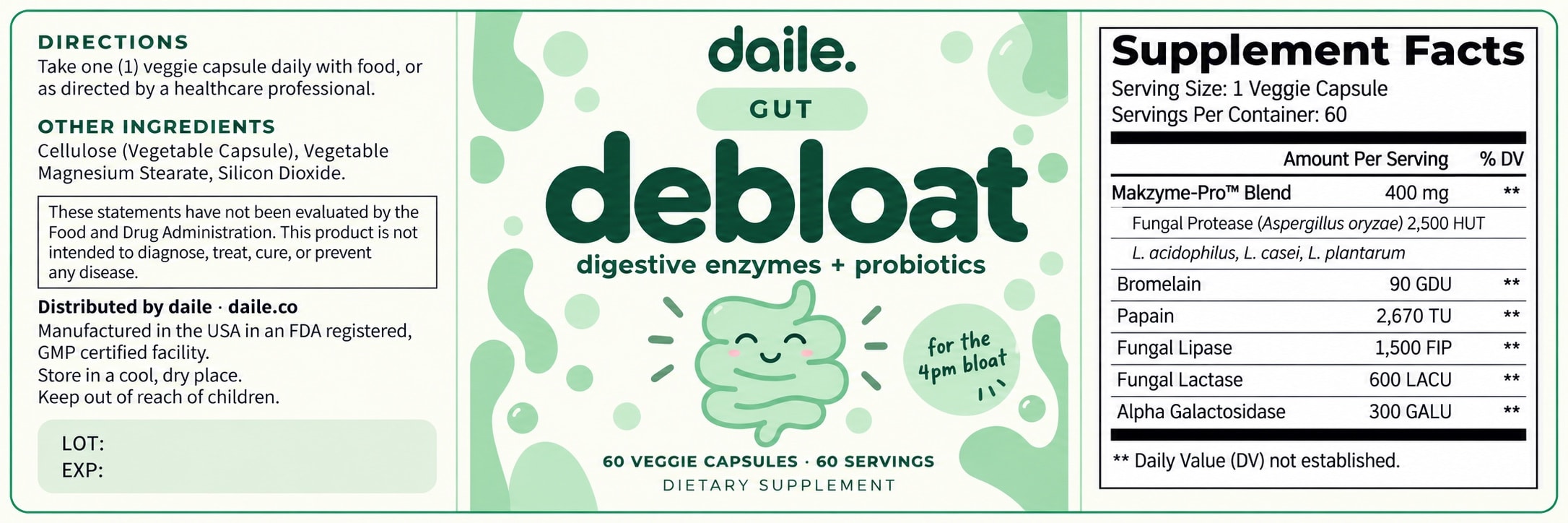 debloat supplement facts label