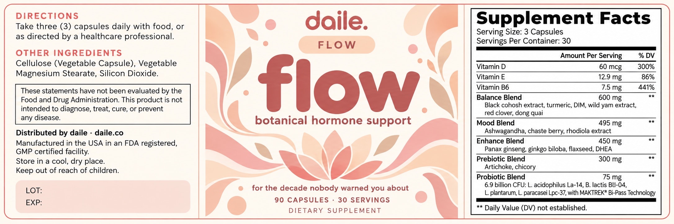 flow supplement facts label